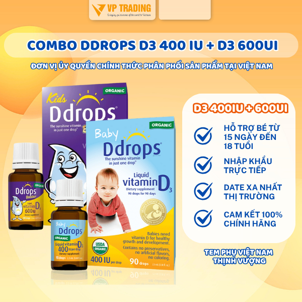 Vitamin ddrops D3 thuần Organic, giúp bé chắc khỏe xương và tăng cường hệ miễn dịch 400IU và 600IU