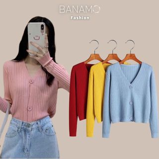  Áo len nữ Banamo Fashion áo cardigan 3 khuy dài tay chất liệu len tăm siêu mát siêu xinh 3439 