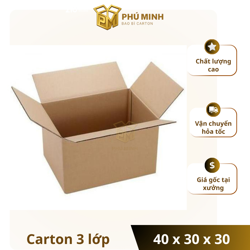 Hộp carton 3 lớp 40x30x30, thùng carton đóng hàng giá rẻ Phú Minh
