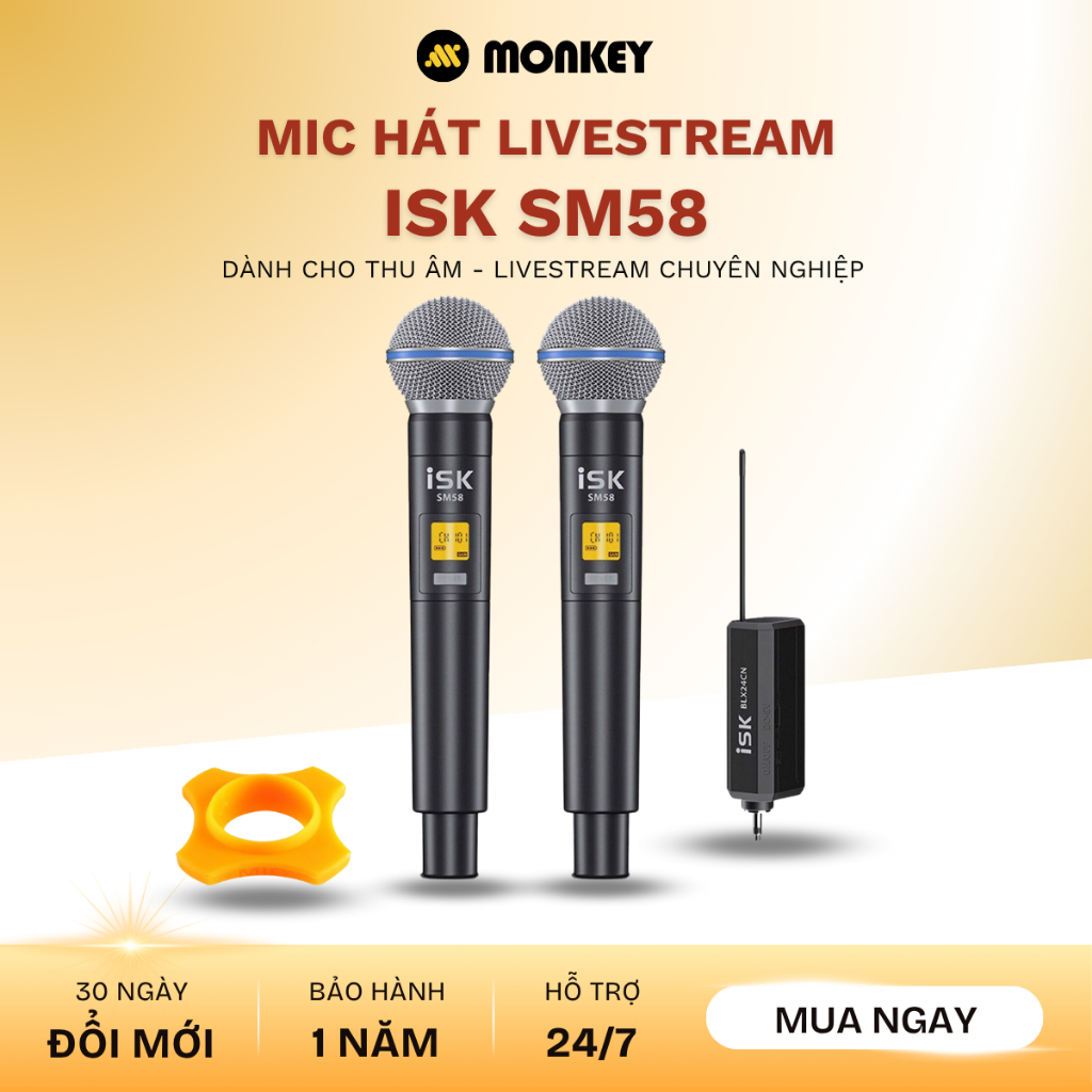 Mic Không Dây Thu Âm Karaoke Hát Livestream ISK SM58 Dành Cho Sound Card, Loa Kéo, Loa Bluetooth