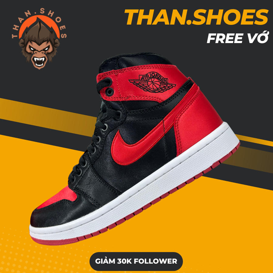 Giày Sneaker JD1 High Satin Bred, JD1 Cổ Cao Đen Đỏ Vải Phi - Than.Shoes