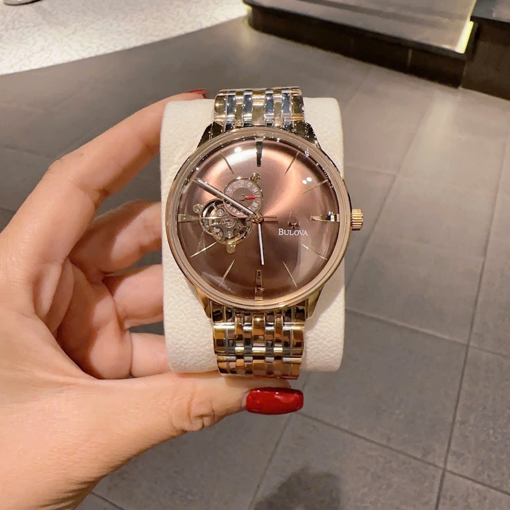 Đồng hồ nam cao cấp máy cơ dây thép không gỉ BUL0V@ 96A118-08,Size 41mm,  Full box, Luxury Diamond W