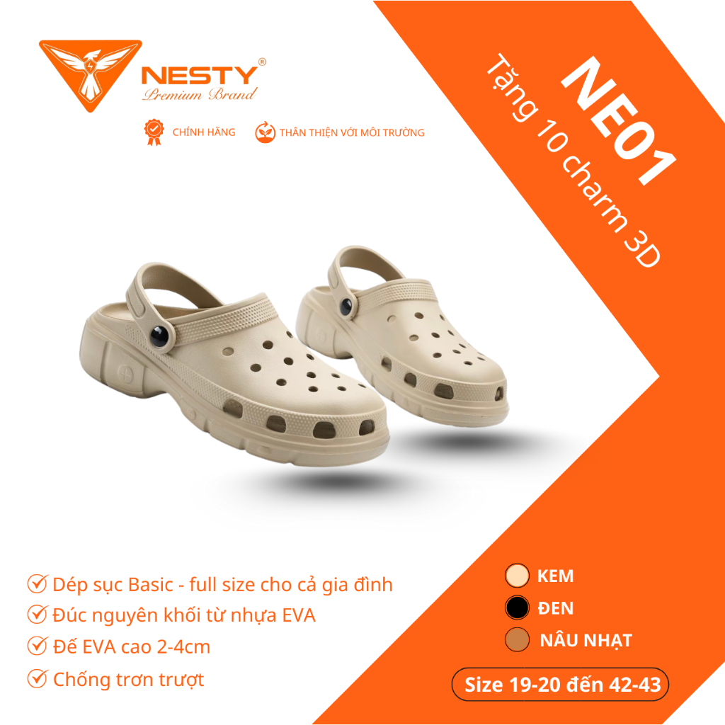 [NE01] - [Tặng Charm Ngẫu Nhiên] -Dép Sục Nam Nữ NESTY Kiểu Dáng Basic