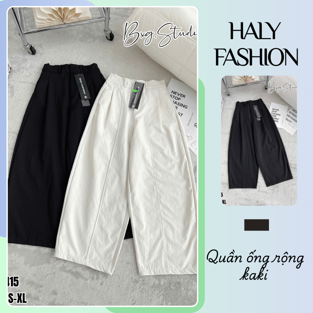 Quần dài nữ ống rộng vải kaki lưng thun sau ,Quần suông basic thanh lịch mặc đi làm, đi chơi Haly Fa