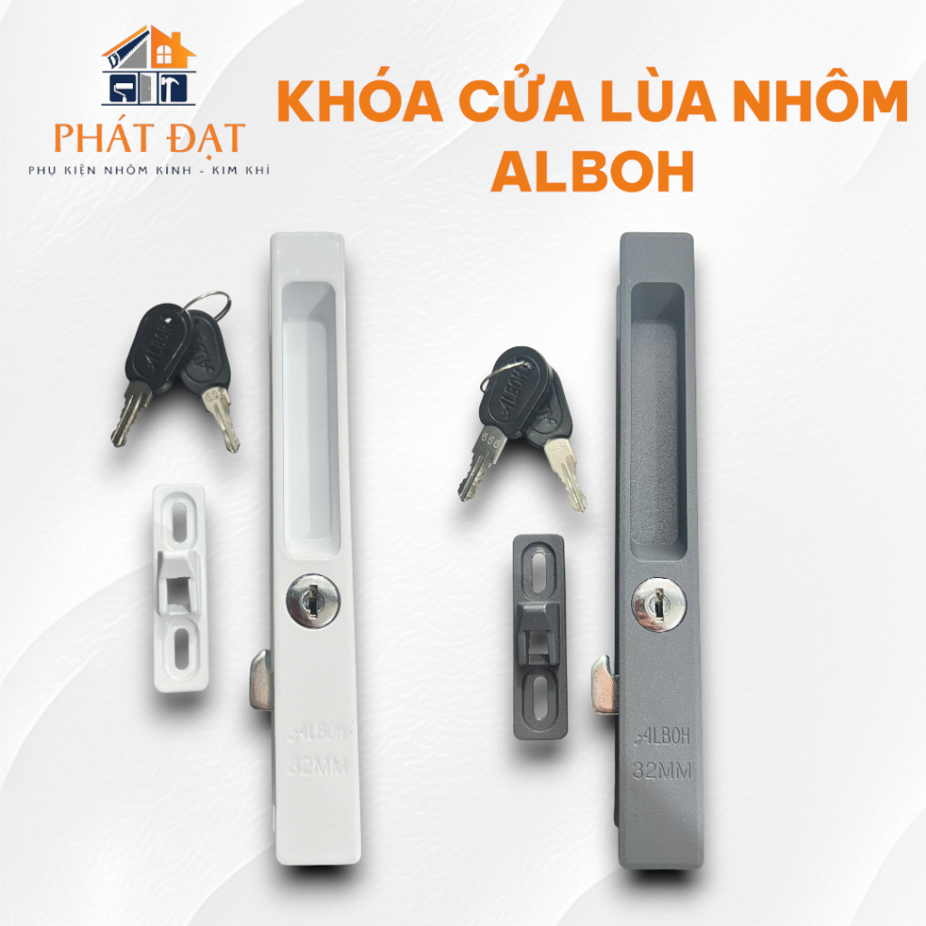 BỘ KHÓA CỬA LÙA NHÔM HIỆU ALBOH, KHÓA CỬA LÙA CÓ TAY NẮM ÂM, KHÓA LÙA TP TAY ÂM