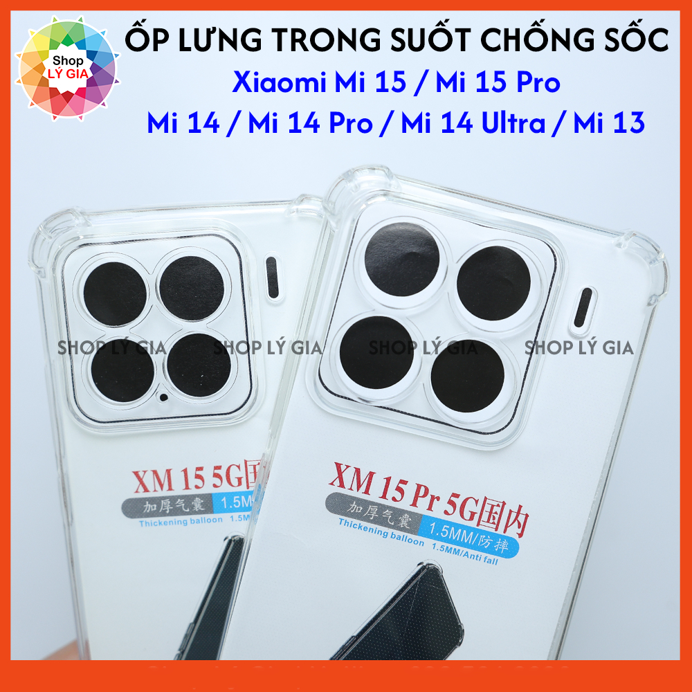 Ốp lưng trong suốt chống sốc cho Xiaomi Mi 15 /  Mi 15 Pro / Mi 14 / Mi 14 Pro / Mi 14 Ultra / Mi 13