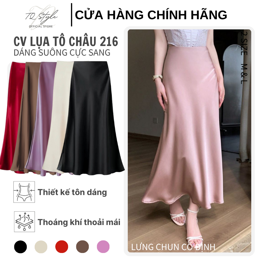 Chân Váy Lụa Midi Dáng Suông Dài Lưng Chun Cạp Trễ Chất Lụa Tô Châu TQ STYLE 216