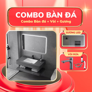  Combo Bàn Đá Lavabo Bo Góc 2 Tầng Bo Xám Mặt Đá Đồng Chất Sáng Bóng Chậu Sứ Bo Tròn Tràn Viền 