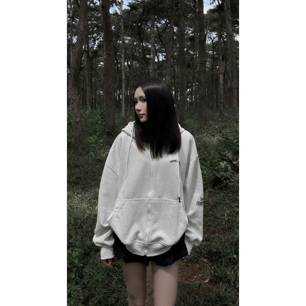 Áo Khoác Hoodie Zip Thu Đông Mon Studio THÊU NỔI 3D NOT FREELY Vải Nỉ Ép, Form Boxy Unisex , Có Túi Trong | BigBuy360 - bigbuy360.vn