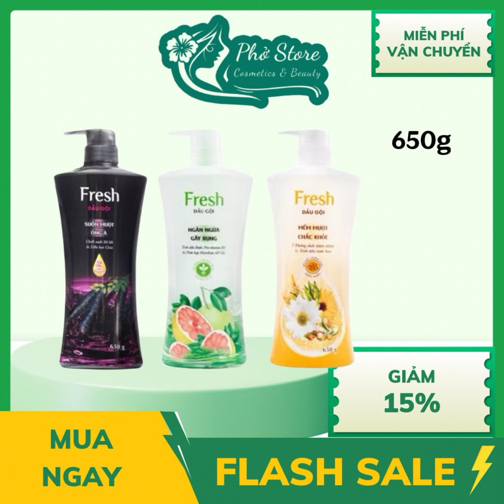 [ Tặng Dầu Xả 170g] Dầu Gội Fresh Chiết Xuất Bồ Kết - Bưởi - Thảo Dược 650g giảm rụng tóc / suôn mượt / chắc khỏe