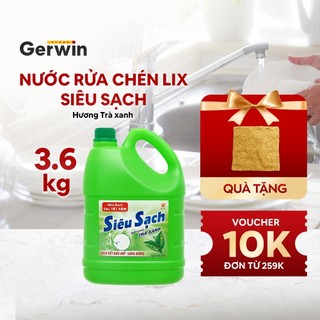  Nước Rửa Chén Lix Siêu Sạch Hương Trà Xanh 3.6Kg N8105 thơm dịu sạch bóng vết dầu mỡ 