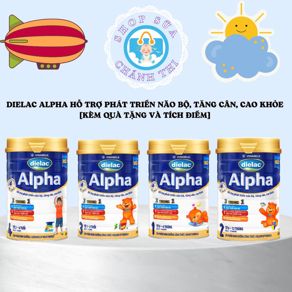 Combo 6 Lon Dielac Alpha 1, 2, 3, 4, Sữa Dielac Alpha Hỗ Trợ Chiều Cao Và Thị Giác ( 900g/1,5kg ) [ 