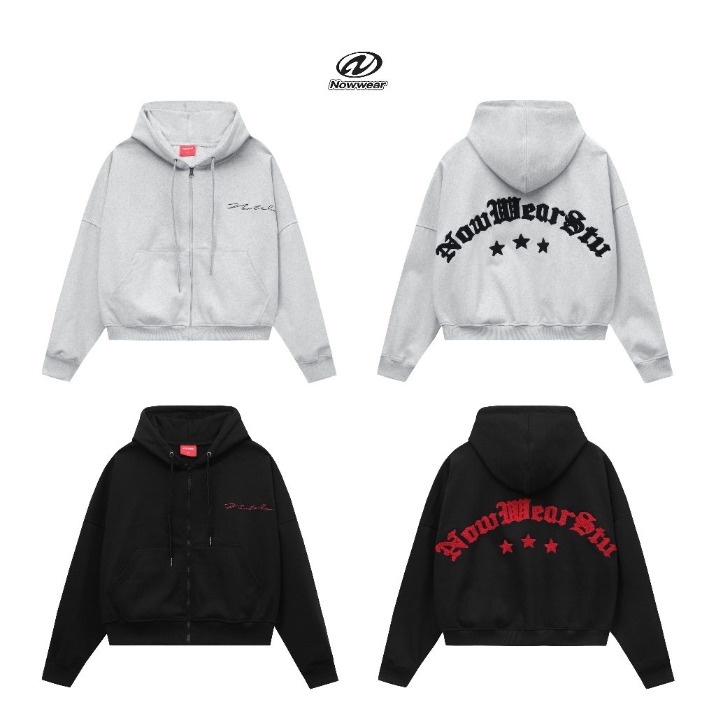 ( Không Xù Lông ) Áo khoác form big boxy Nỉ Chân Cua dày 400gsm Thêu Xù NOWWEAR Ver 2 Hoodie Zip