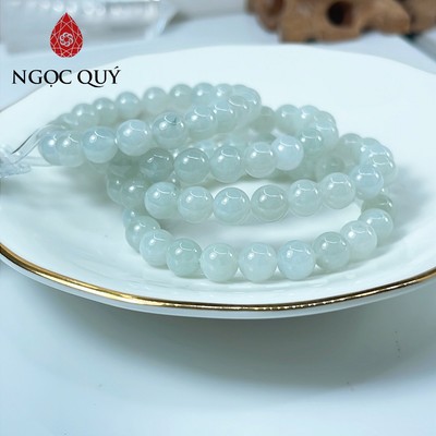 Vòng tay cẩm thạch A - Phỉ thúy type A bạch ngọc phớt xanh nhẹ hạt 8mm chất nếp băng - Ngọc Quý