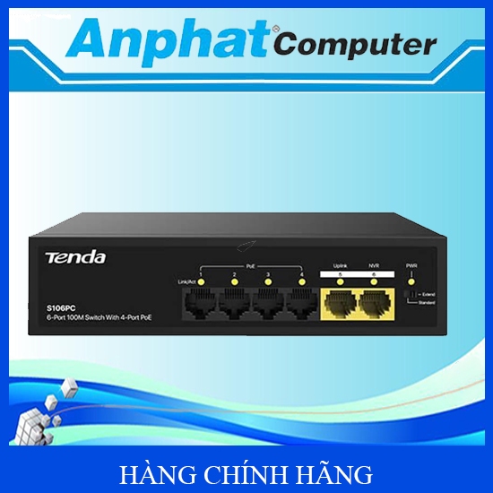Switch 4 Port PoE TENDA S106PC - Hàng Chính Hãng