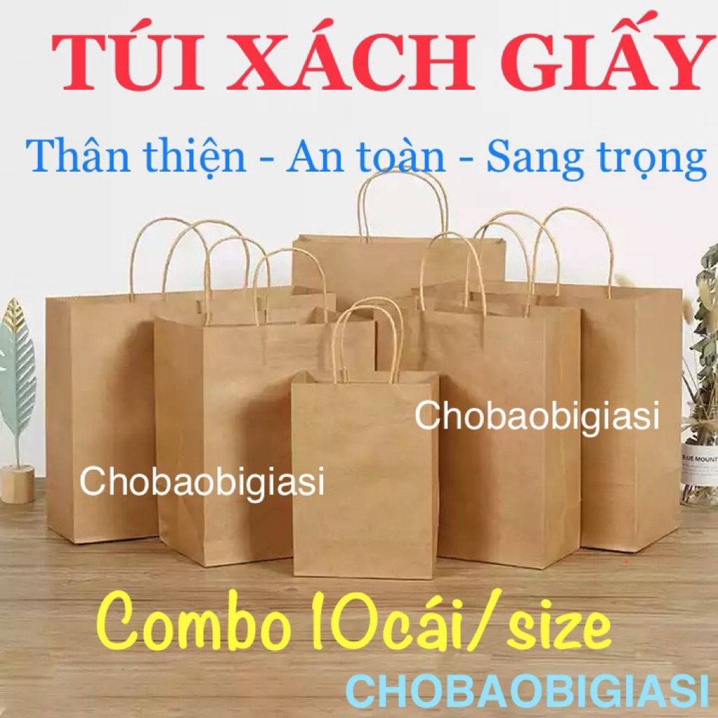 {10cái/size} TÚI XÁCH GIẤY loại dày 120gsm, túi giấy kraft có quai xách, Định lượng dày 120gsm sang trọng, thân thiện...