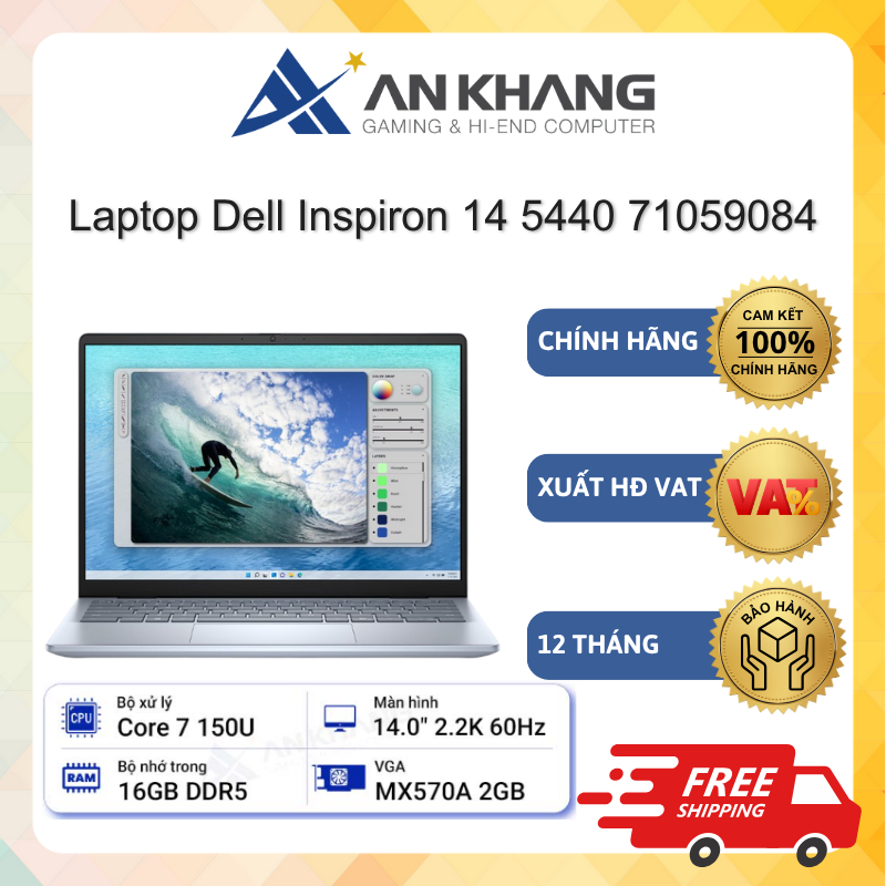 Laptop Dell Inspiron 14 5440 71059084 (CORE 7-150U, 16GB, 1TBSSD, MX570A 2GB, 14" 2.2K, Win 11,Offic