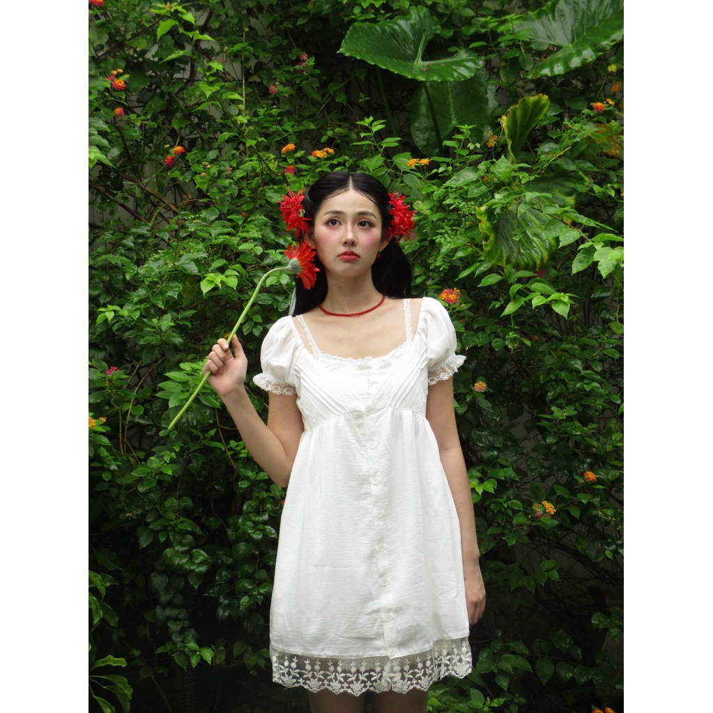 Đầm Ophelia Cổ Tim Tay Phồng Babydoll