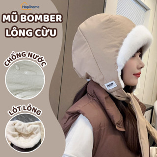 Mũ Bomber Nữ Lót Lông Cừu Siêu Mềm HOPI, Mũ Giữ Ấm Tai Mùa Đông Chống Gió Lạnh Thời Trang Hàn Quốc