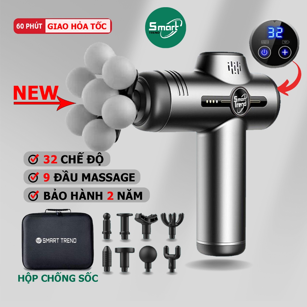 Máy massage cầm tay 32 chế độ Smart Trend MS32N, 9 đầu massage - Máy mát-xa lưng, cổ, vai, gáy