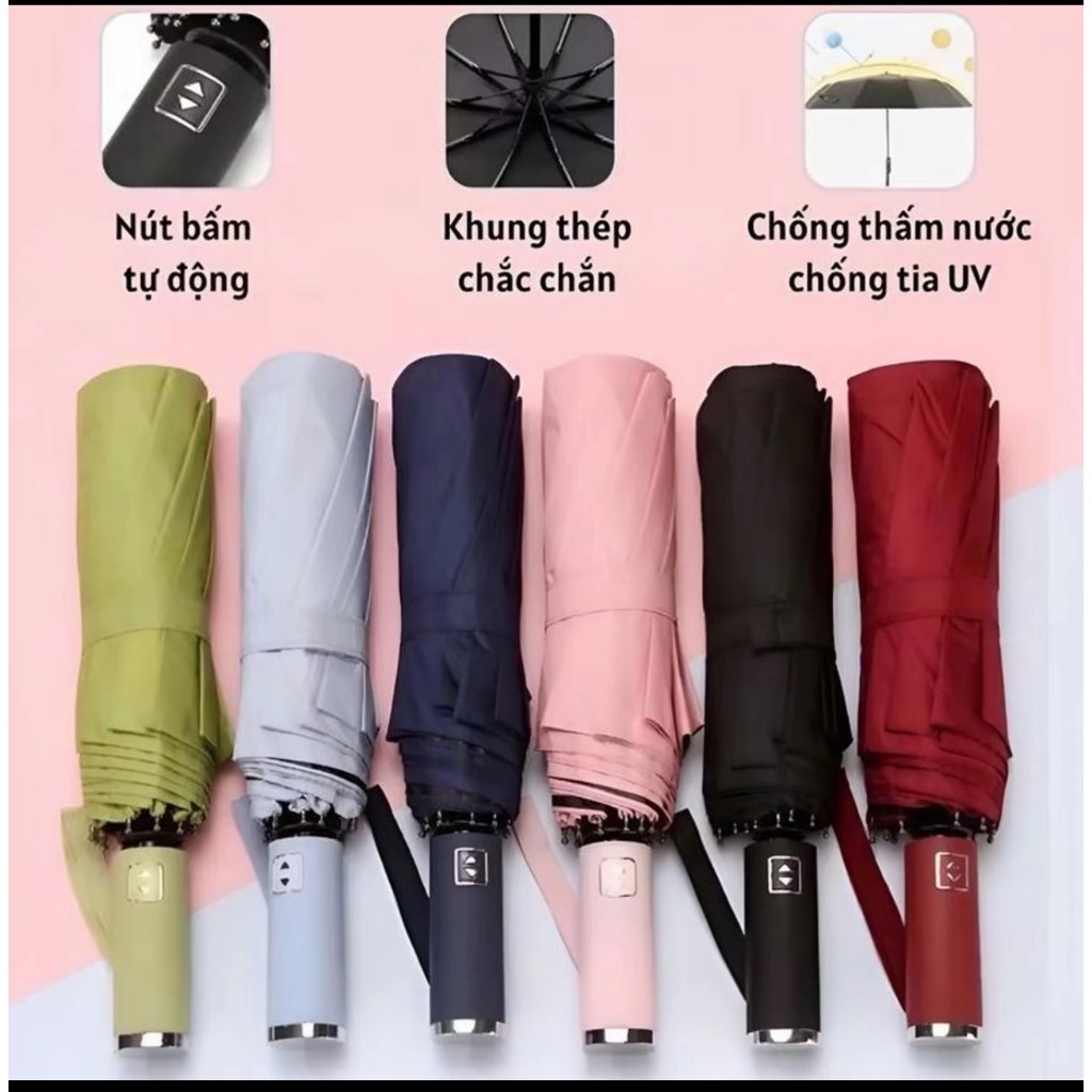 Ô (Dù) Che Mưa Nắng Gấp Gọn Tự Động, Khung 12 Nan Kép Chắc Chắn, Vải Chống Thấm Hỗ Trợ Chống Tia UV,