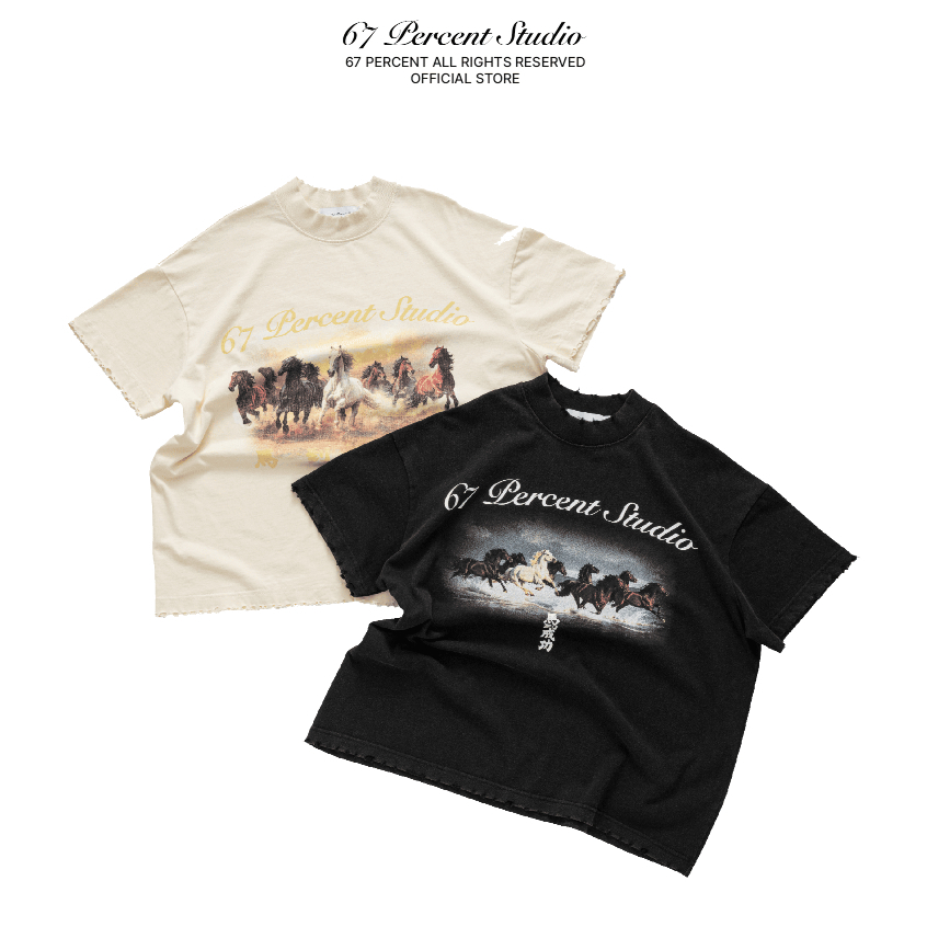 Áo Thun Mã Đáo Thành Công 2026 Hiệu Ứng Logo In Kỹ Thuật 67PERCENT / 67% - EIGHT HORSES T-SHIRT