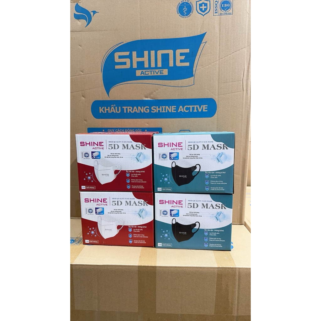 Hộp Khẩu Trang 5D Chính Hãng Shine Active, Chống Thấm nước, Ôm Sát Khuôn Mặt Chống Bụi Bẩn.