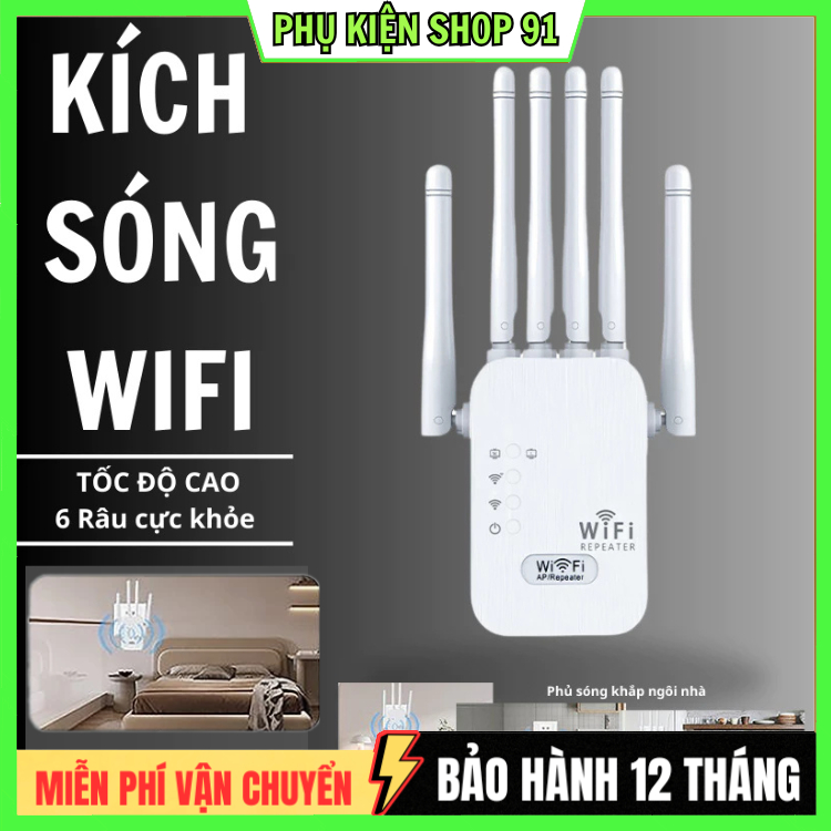 Bộ Kích Sóng Wifi 6 Râu Tốc Độ Cao 300Mbps Kiêm Cục Kích Wifi Không Dây Siêu…