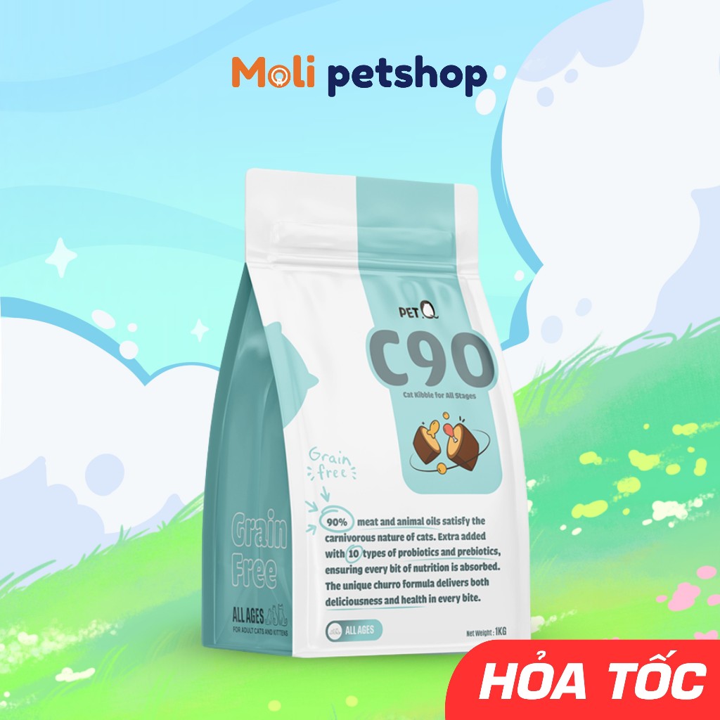 Hạt Cho Mèo C90 & C90K PetQ Hạt Churro với 90% từ thịt & dầu động vật hỗ trợ mèo ăn ngon miệng