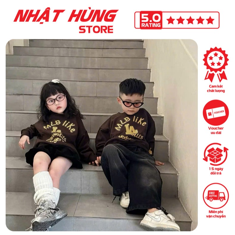Bộ quần áo nỉ 2 da dài tay quần short thu đông in hình M L BÊ LAI cho bé trai, bé gái 10-63kg NH198