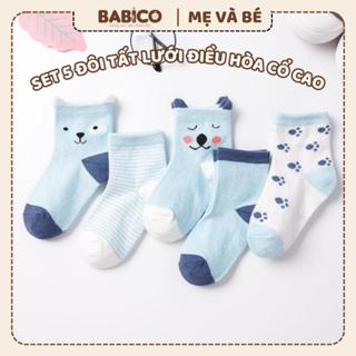 Set 5 tất lưới hè thu cao cấp cổ cao cho bé