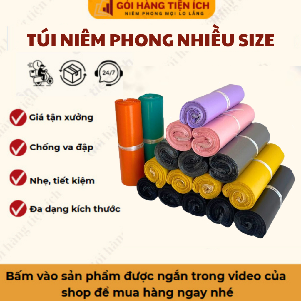 1kg Túi niêm phong đóng hàng full size, túi gói hàng nhiều màu, tự dính siêu dai siêu rẻ chống nước