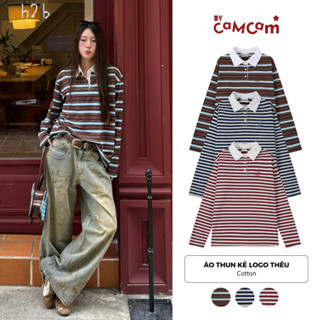  Áo Thun Kẻ Long Sleeves Bycamcam Cotton Kẻ Dày Dặn Logo Thêu Unisex Nam Nữ APD296 