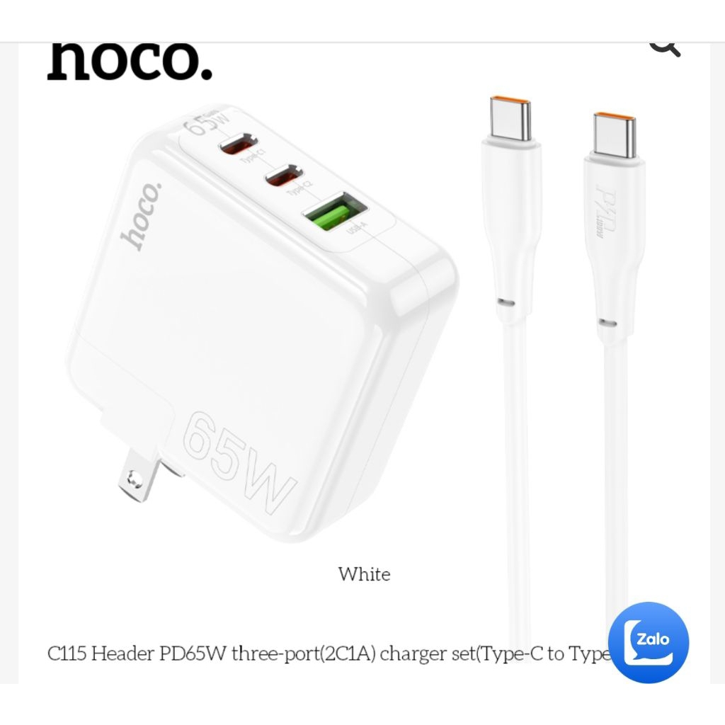 BỘ SẠC HOCO 3 CỔNG (2C1A) C115 HEADER PD65W (TYPE-C TO TYPE-C)(US)