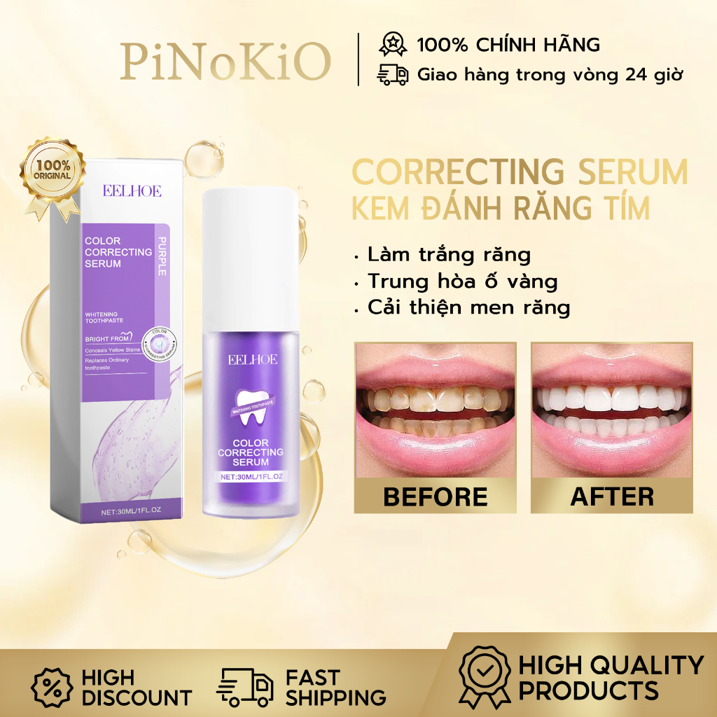 EELHOE Kem Đánh Răng Tím Serum Trắng Răng Tím trắng răng cải thiện men răng trung hòa ố vàng