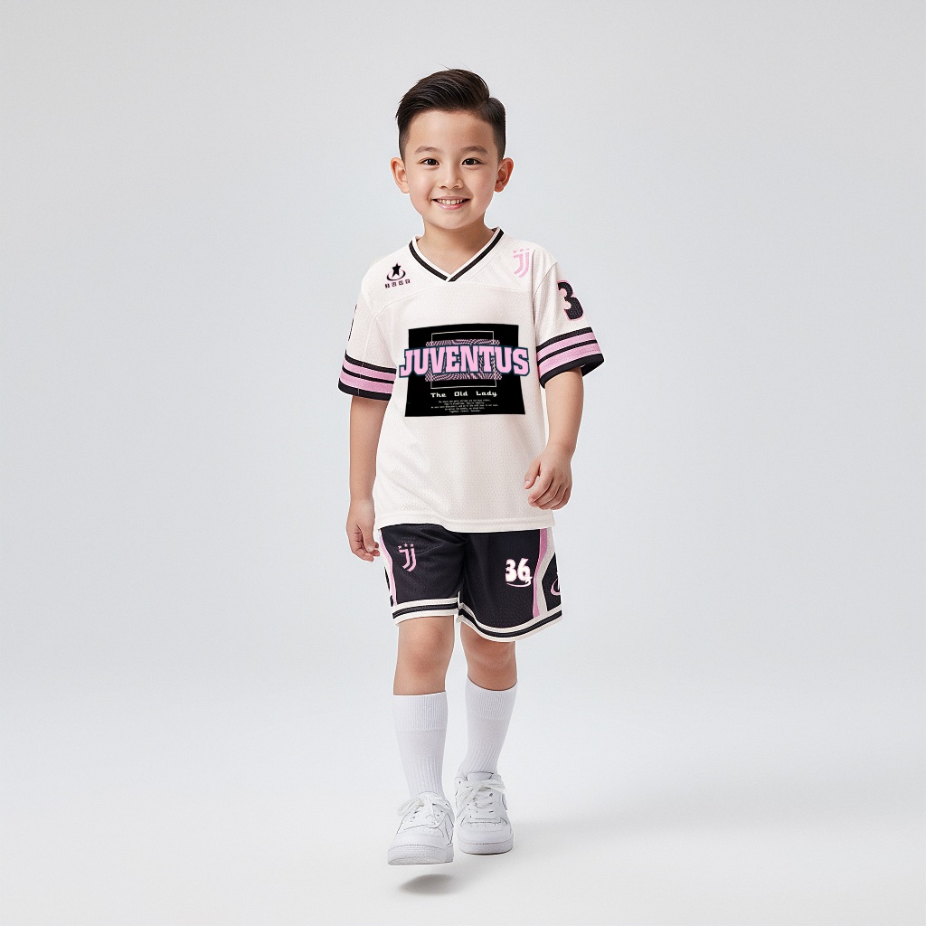 Bộ Quần Áo Trẻ Em Strivend Jersey Kid Juventus Kem, Vải Stri-Mesh Co Giãn Cao, Thoáng Mát, Bền Màu