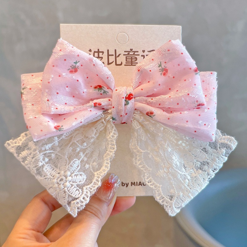 Kẹp tóc nơ trắng phối ren tiểu thư vintage