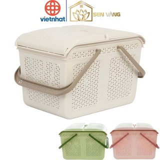  Giỏ đi sinh đan mây nhựa VIỆT NHẬT - Làn có nắp quai xách đựng đồ quần áo mẹ bé - 2604 6 