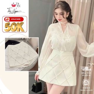   VOUCHER 50K 12 12  Chân Váy Chữ A Đính Nơ Pha Lê Vân Trám CV09 Thỏ Ngọc.Store   quần giả váy   