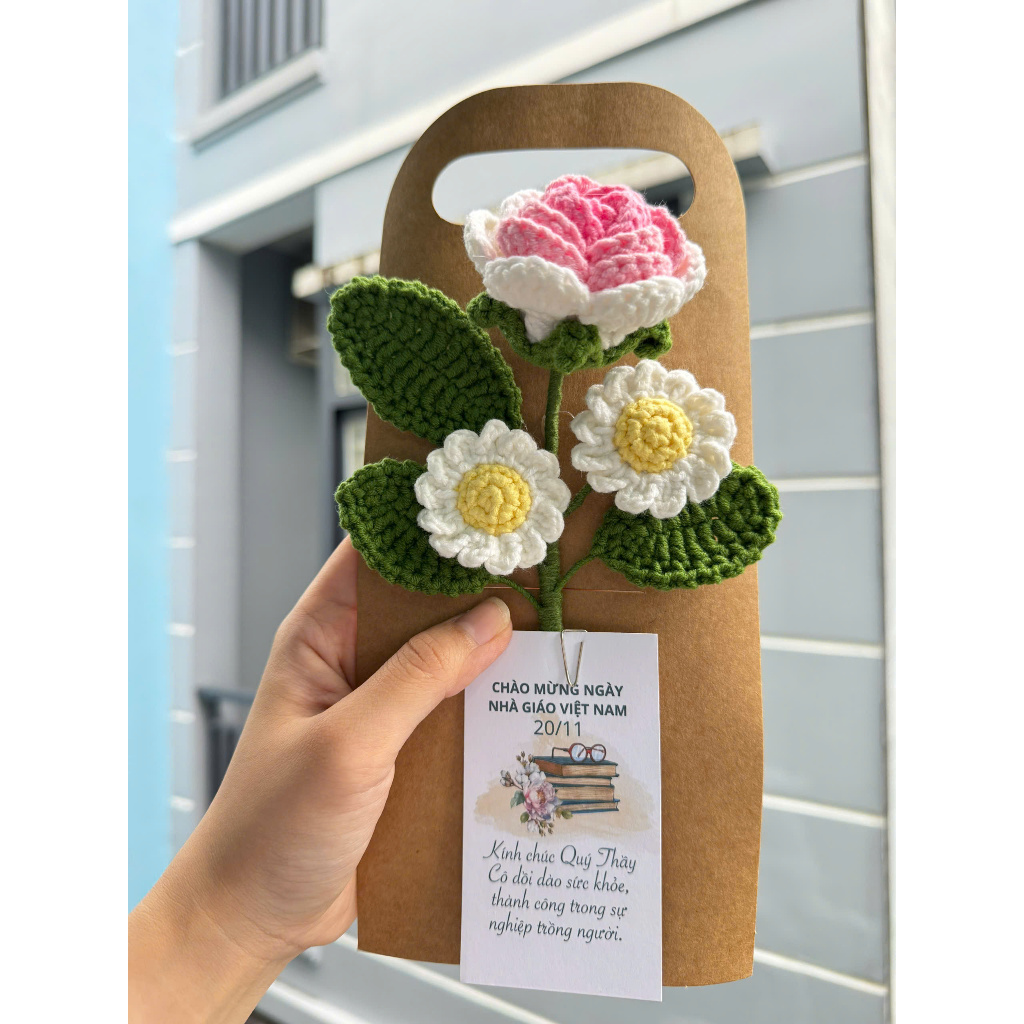 Hoa len handmade – Quà tặng thầy cô, Quà tặng handmade, Bó Hoa Len – Nhà Capy
