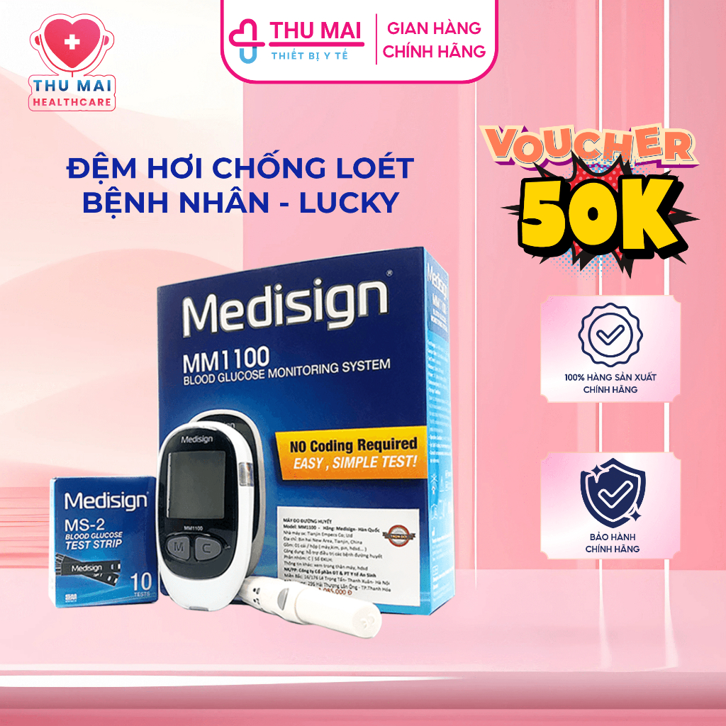 [VOUCHER 50K MỞ BÁN] Máy đo đường huyết cá nhân Medisign MM1100 tặng kèm 25 que + 25 kim chích bảo h