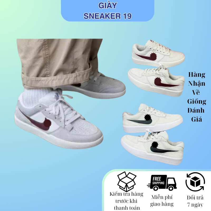 Giày SB_Force 58 xám vạch đỏ + vạch đen, Giày Thể Thao SB58 Nam Nữ hot trend Fullbox