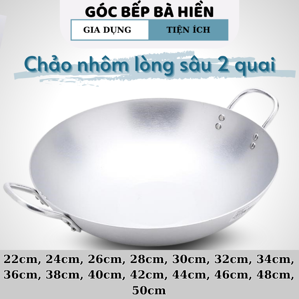 Chảo nhôm 2 quai đủ size lòng sâu dày dặn
