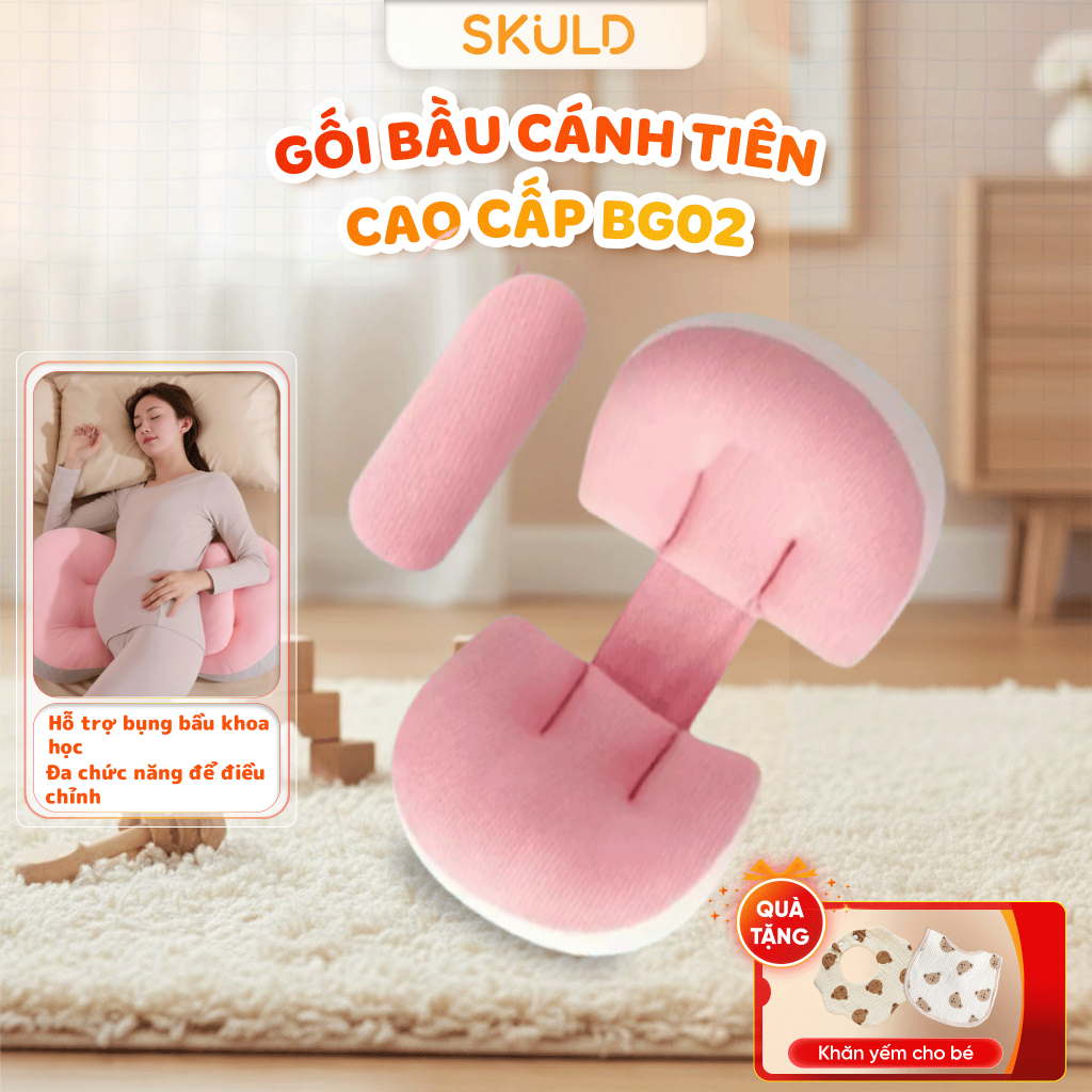 Gối bầu cánh tiên cao cấp SKULD giảm đau lưng, cải thiện giấc ngủ, nâng đỡ bảo vệ bà bầu màu xanh và hồng BG02