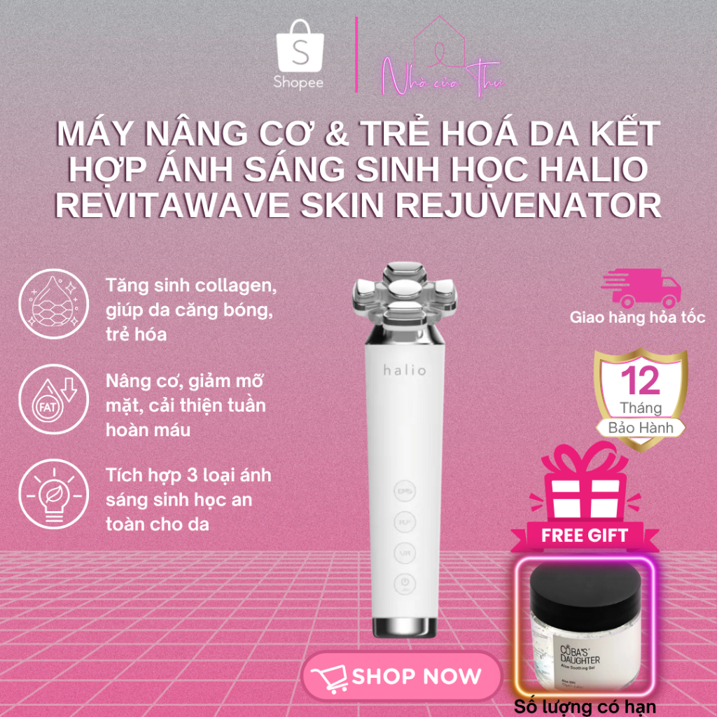 Máy nâng cơ, giảm mỡ mặt & trẻ hoá da kết hợp ánh sáng sinh học Halio RevitaWave Skin Rejuvenator + 