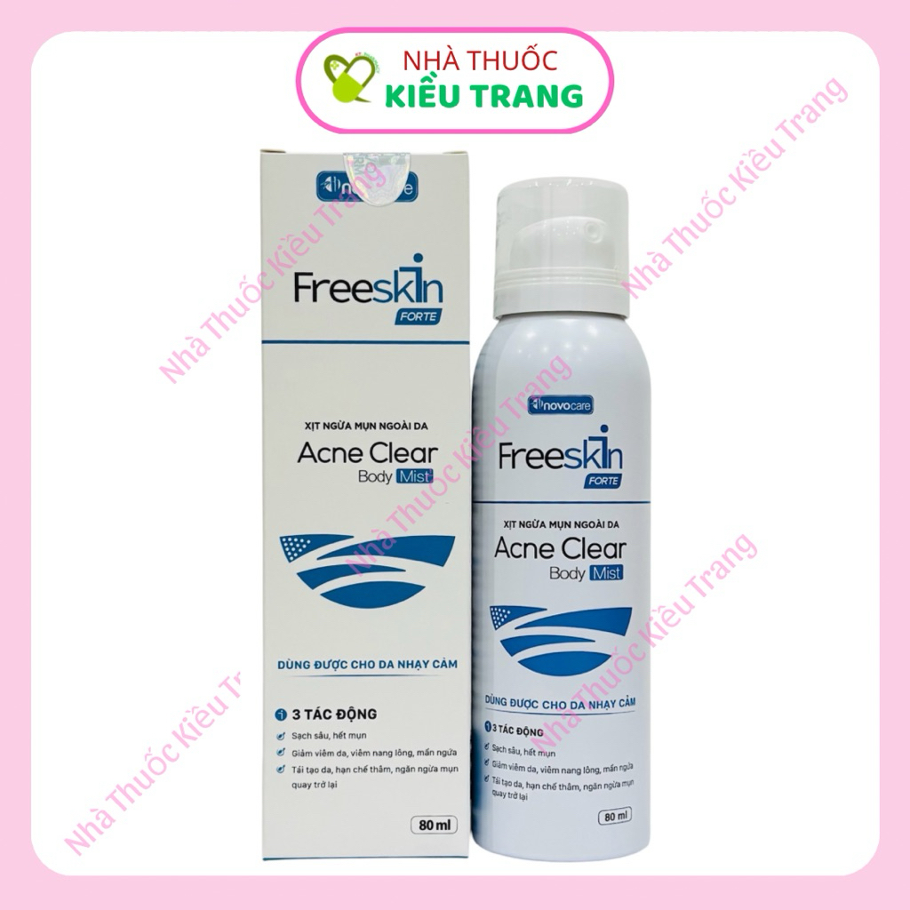 Xịt mụn body Freeskin Forte 80ml / Gel tắm Freeskin Forte 250ml - Sạch mụn, mờ thâm, sáng da