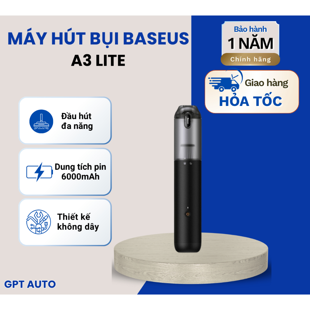 Máy Hút Bụi Baseus A3 Lite - Lực Hút Mạnh - Dung Tích Pin 6000mAh - Đa Năng - Chính Hãng