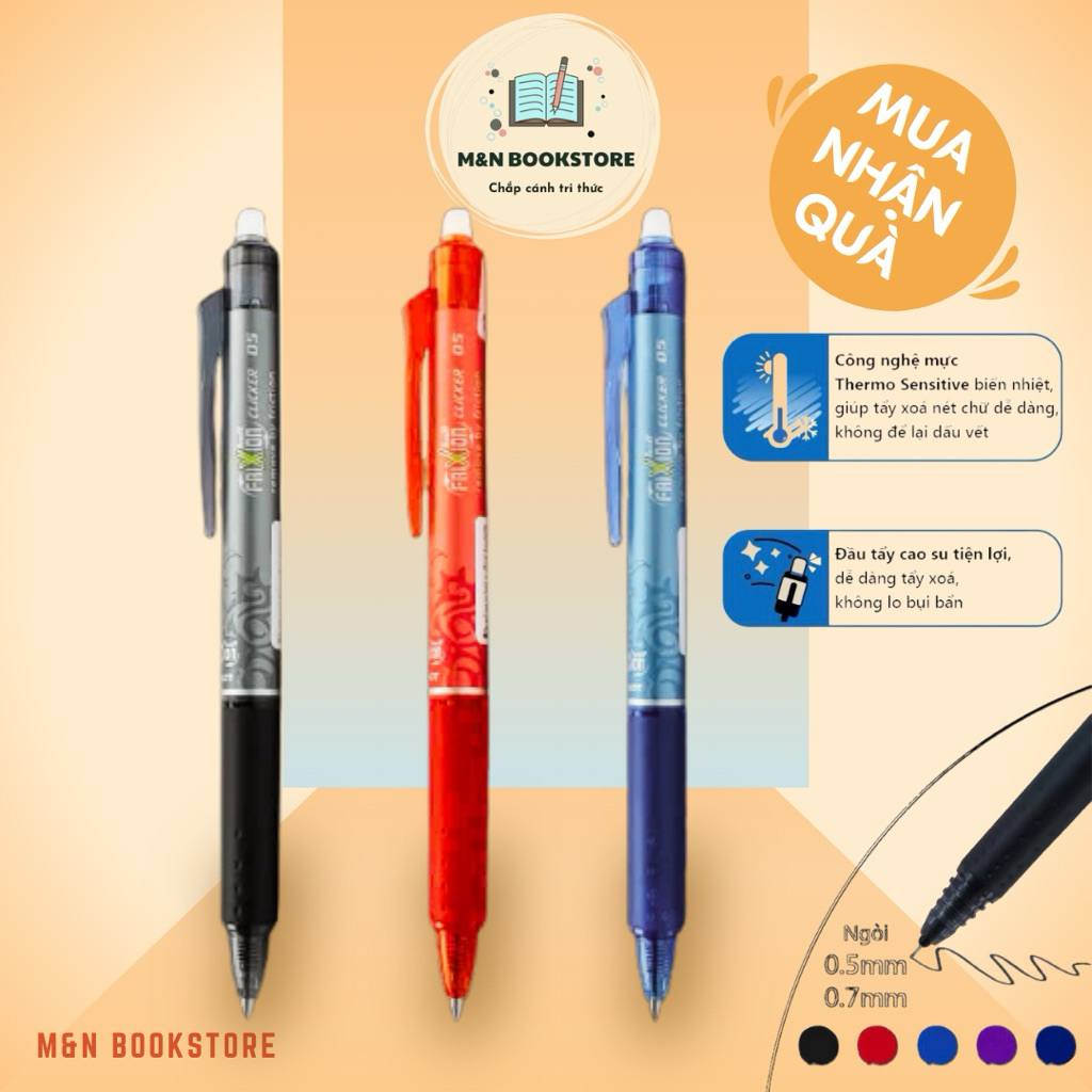 Bút Gel xóa được Pilot Frixion ball Clicker ngòi bi 0.5 0.7mm 💯 JAPAN
