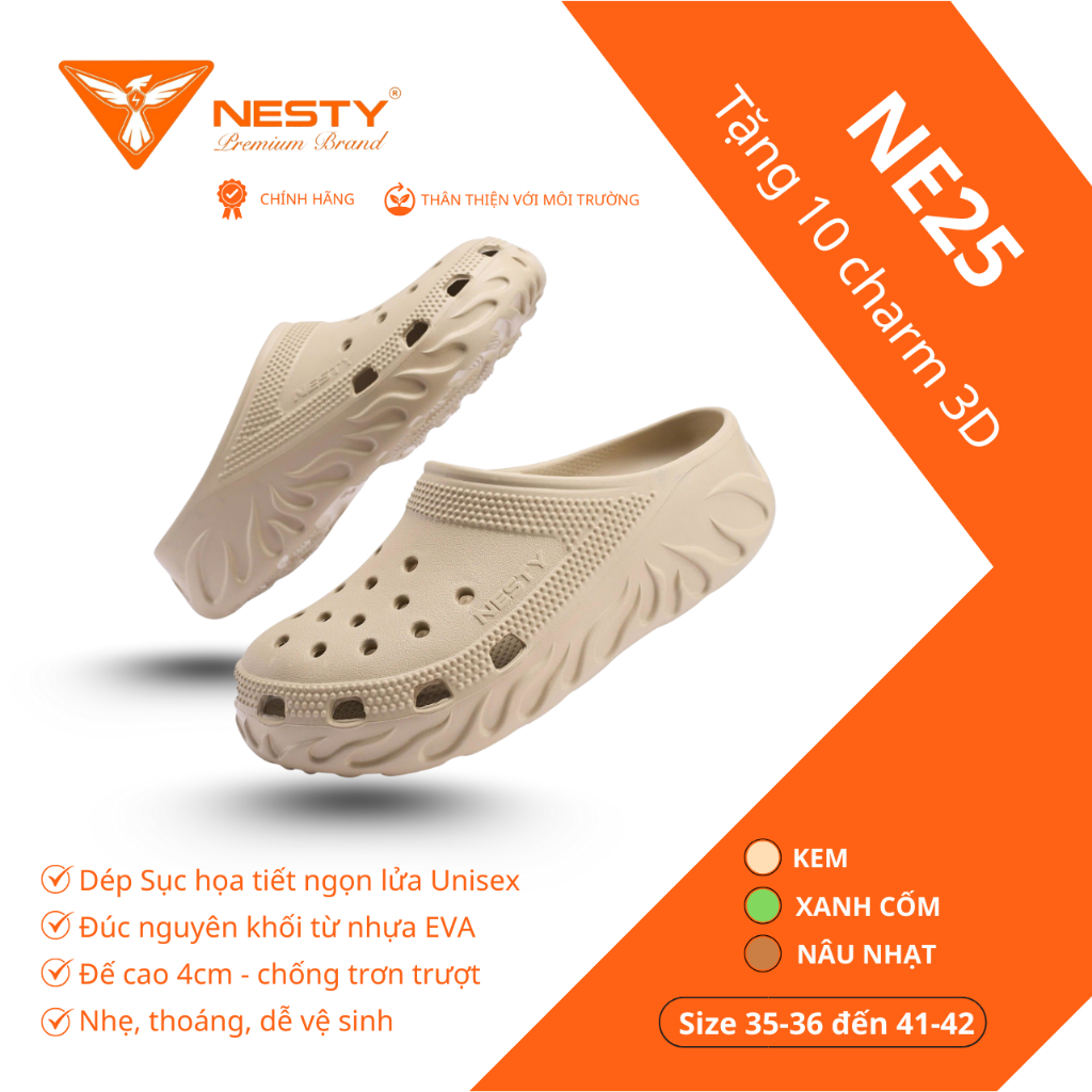 (HÀNG XẢ KHO KHÔNG ĐỔI TRẢ)-[NE25] [Tặng 10 charm 3D] DÉP SỤC NAM NỮ NESTY HOẠ TIẾT NGỌN LỬA CÁ TÍNH