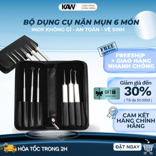 Bộ Dụng Cụ Nặn Mụn 6 Món Kim Inox Không Gỉ Kèm Hộp Đựng Cao Cấp - Chính Hãng